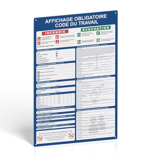 Affichage Obligatoire 2025 Panneau Code du Travail PVC 60x40cm Réinscriptible