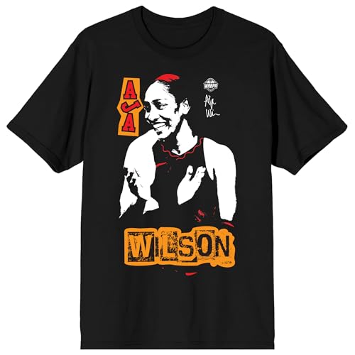 WNBPA Aja Wilson Neon Art Adult Black Crew Neck Short Sleeve T-Shirt - Large