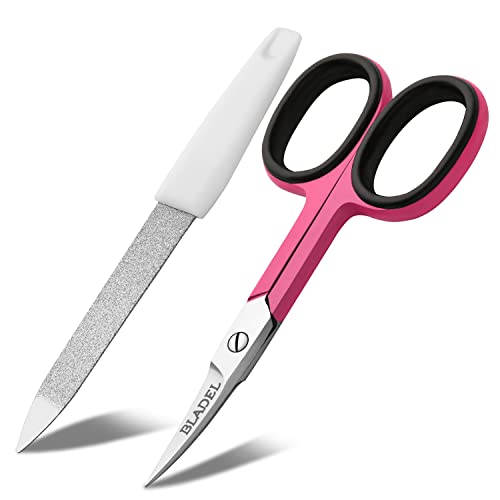 Image of BLADEL Nail Scissors With File | Multi-Purpose Eyebrow Scissors | Cuticle Scissor | Mustache Scissors | Cuticle Scissors Extra Fine Curved | Small Scissor For Beauty | Toe Nail Scissor