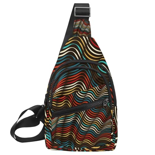 Sac de poitrine pour homme et femme motif abstrait multicolore bandoulière zippée 30x18cm