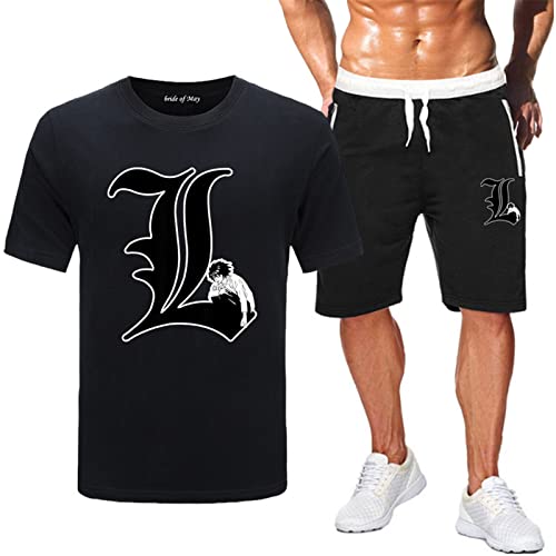 Conjunto de Camiseta y Pantalones Cortos de Death Note L Lawliet, Conjunto Informal de Dos Piezas,...