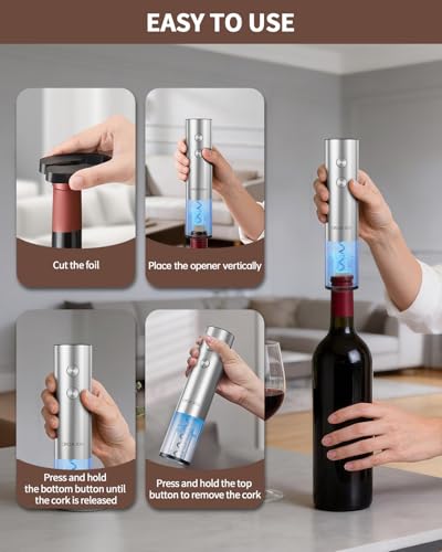 Image of CIRCLE JOY Electric Wine Opener Rechargeable, 6-in-1 Stainless Steel Electric Cordless Wine Bottle Opener with Pourer & Foil Cutter, 2 Vacuum Preservation Stoppers and Base, Gift for Home, Party, Bar