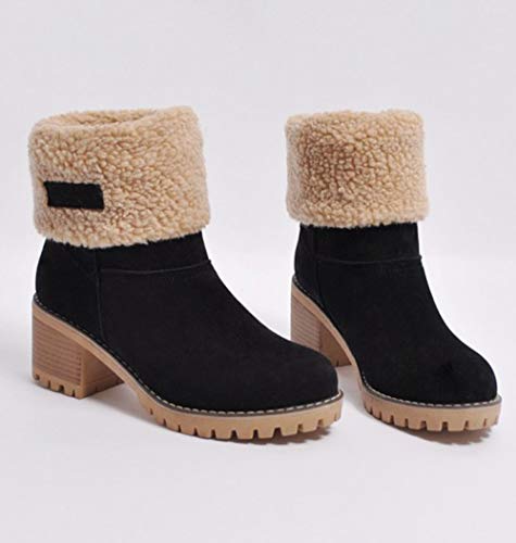 JITUUE Winter Snow Boots for Women Mid Heel Ankle Booties Faux Suede Fur Lined Slip-on Shoes2
