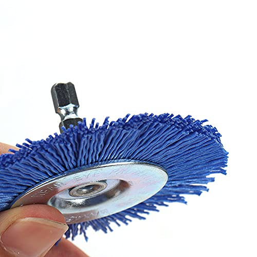 Image of 2 Pack 3 inch Nylon Filament Abrasive Wire Brush Cup Polishing Wheel with 1 /4inch Hex Shank Surface Cleaning Rust Removal Deburring Bule /Red 120 240