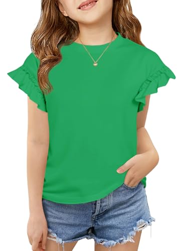 Image of Haloumoning Girls Ruffle Short Sleeve T Shirts Kids Summer Crewneck Tops Cute Tees Blouse 5-14 Years