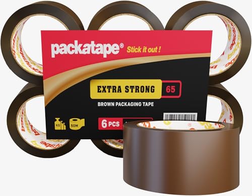 Packatape Extra Strong Parcel Tape Packing Tape 6 Rolls Brown Packaging Tape 48mm x 50m Ideal for Parcel Packaging, Storage Cardboard Boxes