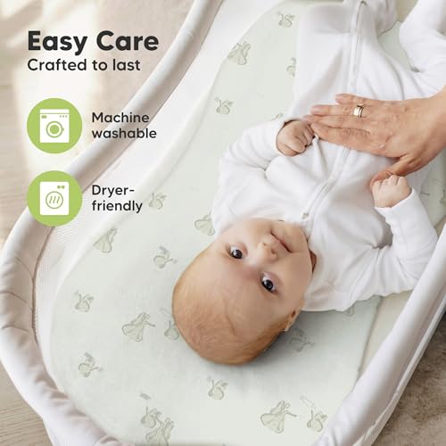 Image of 2pk Organic Bassinet Sheets, Compatible with Halo Bassinest (Elly) | 100% Cotton Bassinet Sheets for Boys, Girls, 30x18 Hourglass Baby Bassinet Mattress Sheets, Soft Breathable Sleeper Cover