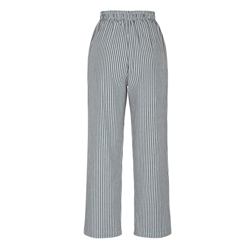 Oplxuo Striped Pants for Women High Waisted Straight Leg Cotton Linen Trendy Beach Pull On Elastic Waist Casual Lounge Pants4