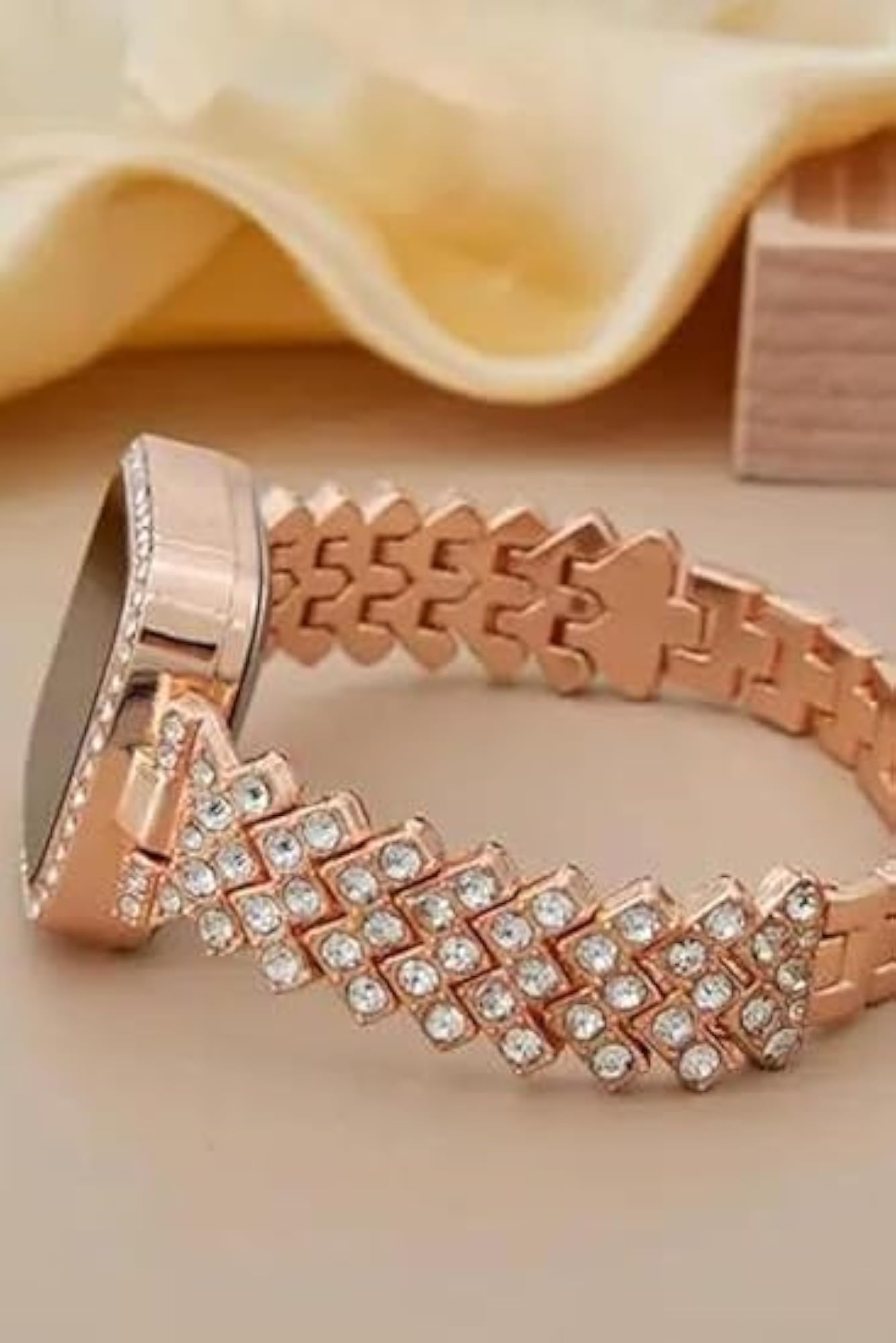 Rose Gold LED Digital Watch with Rhinestone Bracelet, Stylish Gift