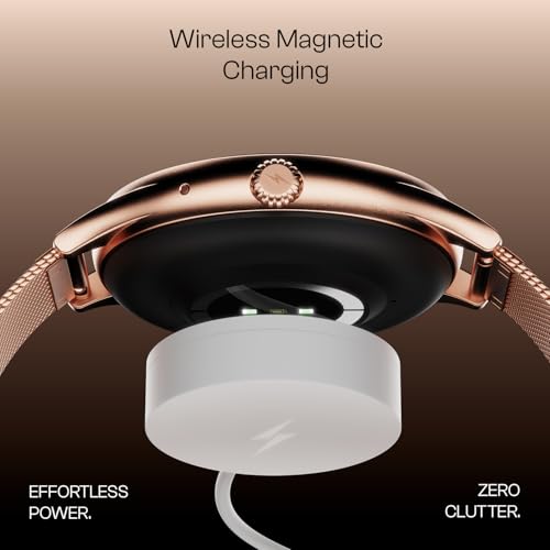 Image of Fire-Boltt Phoenix Air Smart Watch 1.26 inch Round Display, Rotating Button, Wireless Charging, Ultra Lightweight Metal Body, Bluetooth Calling, Smartwatch with Silicone & Mesh Steel Straps Rose Metal