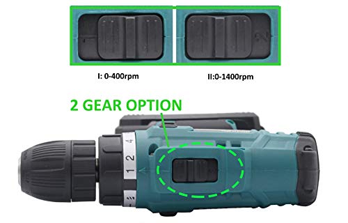 MYLEK 21 V Akku-Bohrmaschine, Elektro-Schraubendreher, Kombi-Set zum Selbermachen, 2 Geschwindigkeiten, Lithium-Ionen-Akku, LED-Licht, Tragetasche und 29-teilige Zubehör-Bits – Bild 5