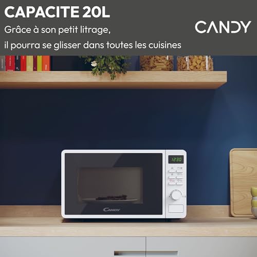 Candy Idea CMGA20SDLWLI Four Micro-ondes Gril 700W 20L Digital, Fonctions Gril et Décongélation, 8 Menus Auto, Cuisson Express, Plateau Tournant, 5 Niveaux de Puissance, Grille Métal, Blanc & Noir – Image 4