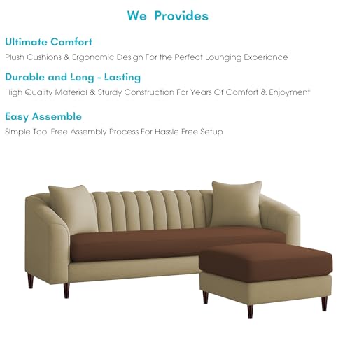 Image of Casaliving Doraldo 4 Seater L Shape Convertible Sofa Set for Living Room, 3 Seater & Ottoman Modular Sectional Couch for Small Space (Cream Brown Colour) Fabric