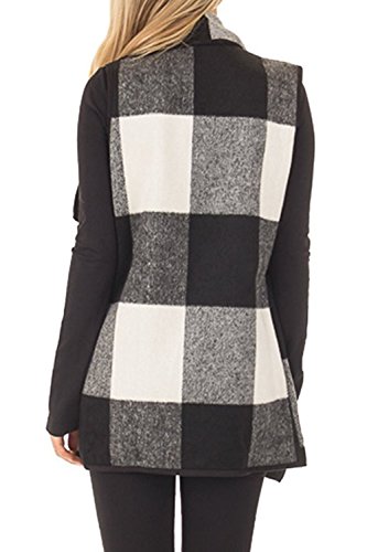 Yacun USYFGE1710063A-BLACK-XXL Women Buffalo Plaid Vest Lapel Open Front Sleeveless Jacket Outerwear Cardigan thumb #2