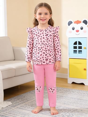 Image of Little Girls 2 Piece Outfits Ruffle Sleeve Unicorn Sweatshirts Top and Leggings Set School Outfits Kids Clothing Set