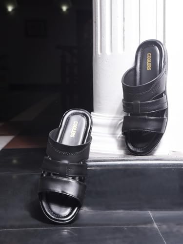 Image of Liberty ZUNAIRIO-E COOLERS Men Sandals, Black - Thong Sandals for Men - Multi Strap Stylish Design - Slip On Closure - Cushioned Comfort Footbed - Daily Wear Casual Formal Ethnic Outdoor Use Footwear