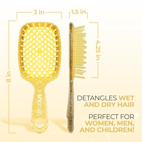 Image of FHI Heat UNbrush Detangling Brush for Pain-Free Brushing on All Wet or Dry Hair Types - Durable DuoFlex Anti-Static Bristles, Lightweight Handle, Vented Hair Brush, Amber Yellow