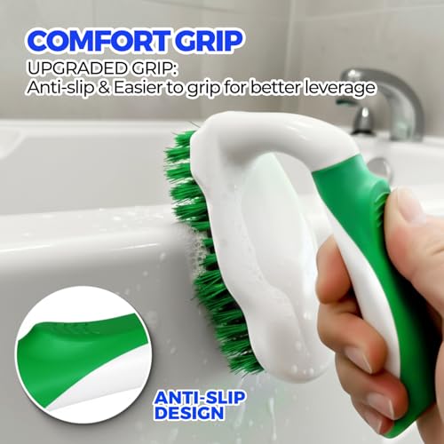 Image of Scrub Brush - 6 Pack, Scrub Brushes for Cleaning, Heavy-Duty Scrub Brush, Stiff Bristles Cleaning Brush, for Kitchen, Bathtub, Floor and Wall Surfaces, Green