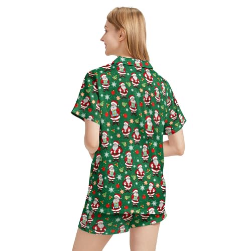 Image of Funny Satin Pajamas Set for Women Button Down Sleepwear Print Pjs Set 2 Piece Short Sleeve Loungewear Gift for Women