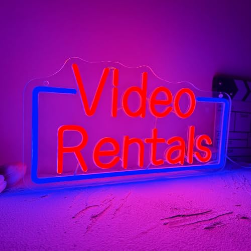 Image of Allball Video Rentals Neon Sign, Movie Night LED Neon Light USB Powered Dimmable, for Home Cinema Basement Bar Gaming Room Private Cinema Movie Theme Birthday Gifts(15.7 * 7.8 In)