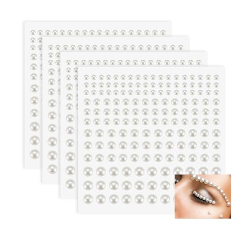 BlingKingdom 660pcs Self Adhesive Pearl Stickers Flat Back Pearls for Craft Hair Face Makeup Nail Cell Phone Scrapbooking Decor 4 Size 3mm/4mm/5mm/6mm (White)