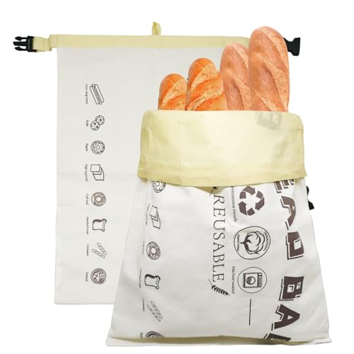Pathonidis 2 Pack Beeswax Bread Bags for Homemade Sourdough,Cotton Beeswax Bags for Bread Storage,Reusable Food Storage Bag For Keeping Fresh(White,13x17in)
