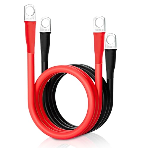 Storystore 35mm Batteriekabel 5AWG 50cm 2 Stück Starthilfekabel 12V Batterie Kabel mit SC35-8 Ringklemmen 12V Batterie Anschlusskabel für Auto KFZ LKW Motorrad Solar Massekabel