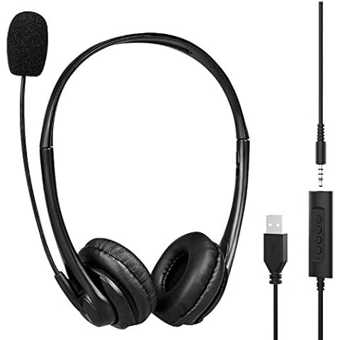 PC Headset with Microphone USB & 3.5mm, Multi-Use Computer/Phone Headset with Noise Cancelling & Audio Controls for Business Skype Softphone Call Center Office Computer Cover