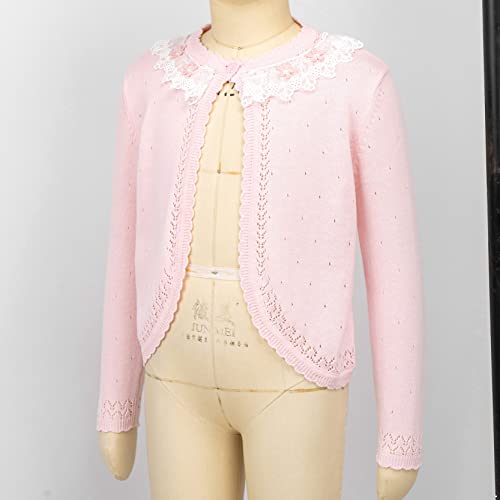 Little Girls Long Sleeve Bolero Shrug Lace Short Cardigan Long Sleeve Button Knitted Tops4