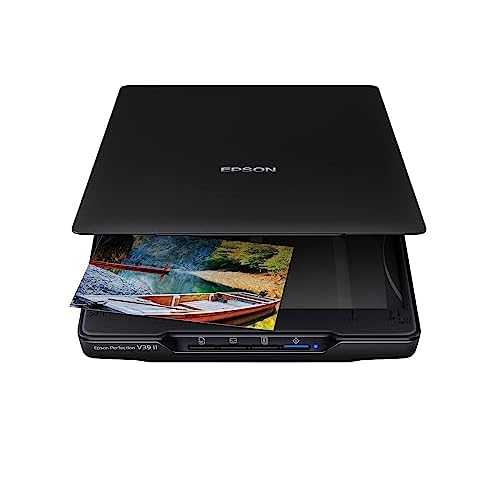 Epson – Perfection V39 II – Color Photo and Document Flatbed Scanner – 4800 dpi Optical Resolution – High-Rise, Removable Lid – Scan to Cloud – USB Power – Image Scanning – Black