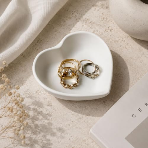 Image of Aesthetic Handmade Heart Ring Holder Trinket Tray Handmade | Jewelry Organizer | Vanity Tray for Women | Minimalist Home Decor, Candle Holder & Multipurpose - 8 x 8 cm
