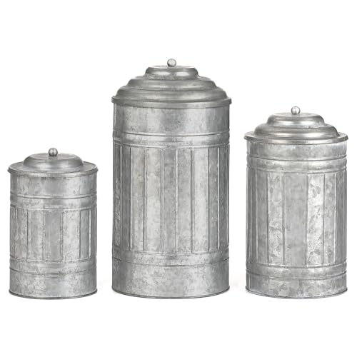 Ironlux Decorative Metal Storage Jars, Set of 3 Galvanized Farmhouse