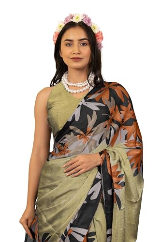 Image of MIRCHI FASHION Women Saree | Chiffon Rhinestone Embellished Floral Printed Office Sari with Blouse