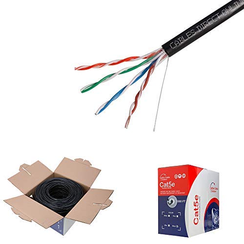 Cables Direct Online 1000FT CAT5e UTP Outdoor 24 AWG Cable Unshielded Wire Solid Direct Burial UV (1000FT, UTP)