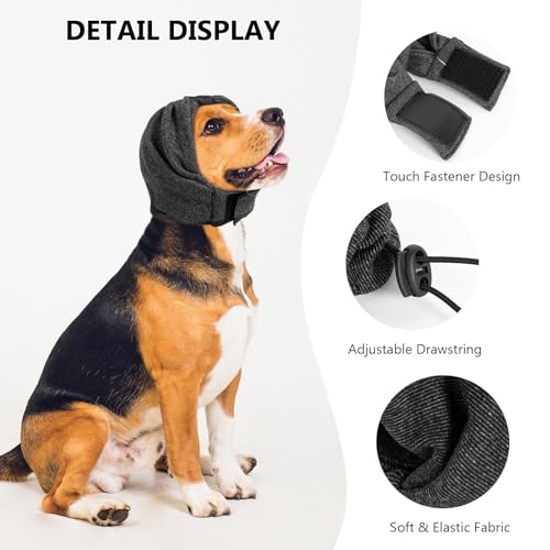 Image of NACOCO Dog Calming Hoodie Adjustable - Anti-Slip Hematomas Noise No Shake Head Wrap Ear Covers Muffs for Dogs Anxiety Relief Noise Canceling Protection Fireworks Grooming Medium (Grey,L)