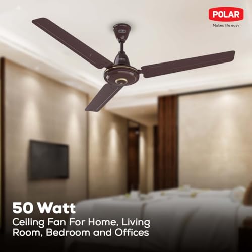Image of POLAR Megamite 1200MM Ceiling Fan - Brown | 1-Star Rated 50 Watt Ceiling Fan For Home, Living Room, Bedroom and Offices | Powerful High Speed Fan With Copper Winding - 2 Years Warranty