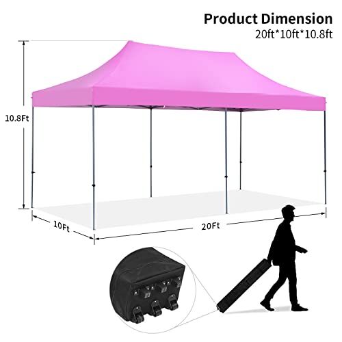 Doit 10 X 20 Ft Pop Up Canopy Tent, Instant Folding Shelter Gazebo For Outdoor Party, Event, Wedding & Camping, Easy Up Lawn & Garden Canopy Tent With Potable Wheeled Carrying Bag - Pink #TOP4