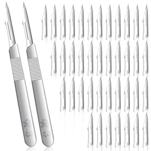 40 Pieces Scalpel Blades #11 Scalpels Surgical Sterile with 2PCS #3 Handles &amp; Storage Box,Individually Wrapped High Carbon Steel for Callus Removal,Sculpting, Cutting,Crafts More, silvery