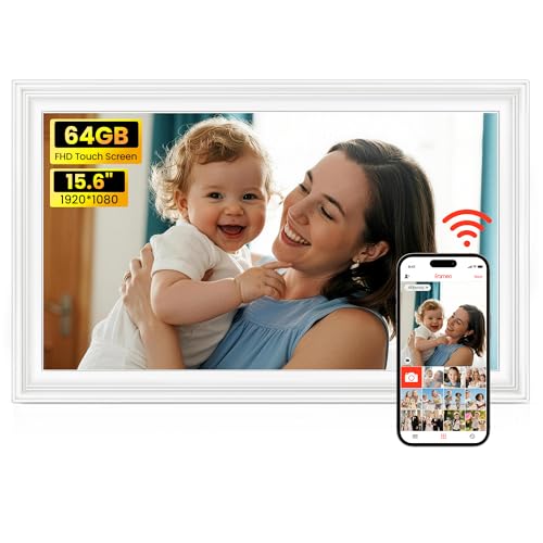 64GB Frameo 15.6 Digital Picture Frame Large 1920 x 1080 IPS FHD Touch Screen WiFi Electronic Photo Frames Share Moments Instantly Anywhere Best Gifts for Parents and Grandparents White