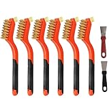 6 Pieces Brass Brush Set, Brass bristles for Cleaning Welding Slag and Rust,Scratch Brush with Mini Head & Hanging Hole for Everyday Cleaning