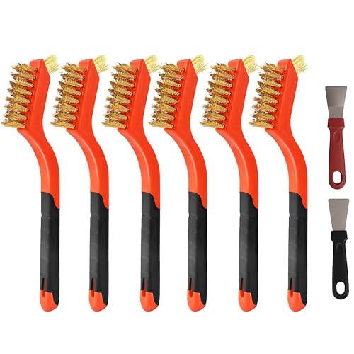 6 Pieces Brass Brush Set, Brass bristles for Cleaning Welding Slag and Rust,Scratch Brush with Mini Head & Hanging Hole for Everyday Cleaning