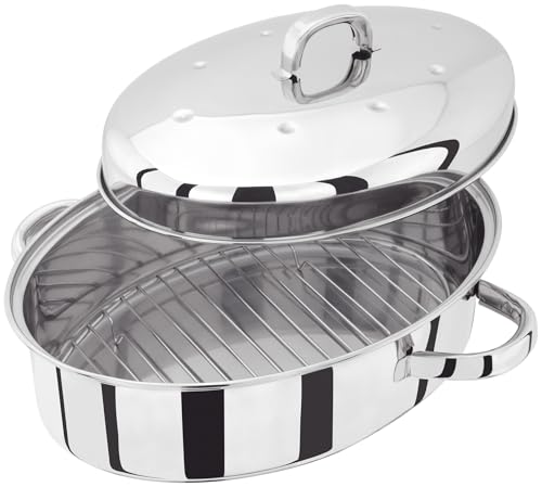 Judge Stainless Steel High Roaster with Rack and Self Basting Lid 35cm x 25cm x 15cm Oven Safe Gift Box, 25 Year Guarantee