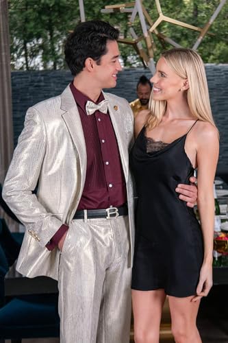 Barabas Men's Shiny Geometric Slim Fit Pattern Notch Lapel Suit 5SU423