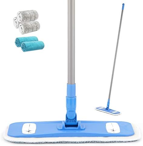 AMERWASH PLUS Microfiber Mops for Wood, Tile, Laminate, Vinyl Floor Cleaning, Flat Hardwood Floor Mop with 5 Dry and Wet Reusable Pads Mopping Home and Kitchen