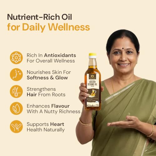 Image of Maharishi Ayurveda Sesame Oil (Til Oil) - Natural Cold-Pressed from White Til Seeds | Pure Edible Oil for Cooking, Skin & Massage | Rich in Omega 3 & 6, Healthy & Chemical-Free 1000 ML