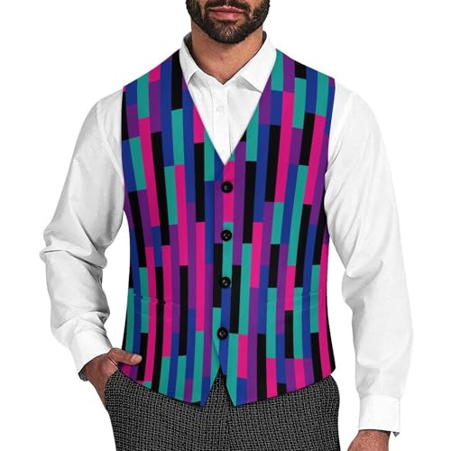 Vintage Purple And Pink Stripes Men's Suit Vest Slim Fit V-Ncek Waistcoat Business Casual Vest
