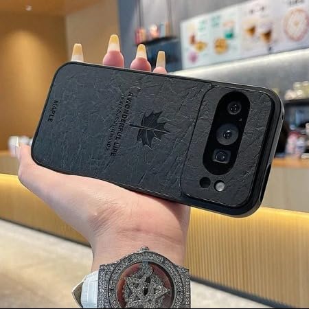 Image of MILLION CASES Back Cover Case for Google Pixel 9 Shockproof Protective Vintage Maple Leaf Embossed Case for Men & Boys(Black)