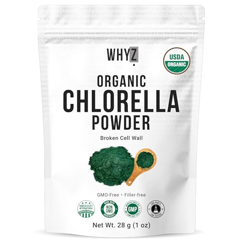 WHYZ Organic Chlorella Powder 1 oz Rich in Vegan Protein & Chlorophyll Raw Premium Chlorella Supplement Vegan Friendly Non-GMO 14 Servings