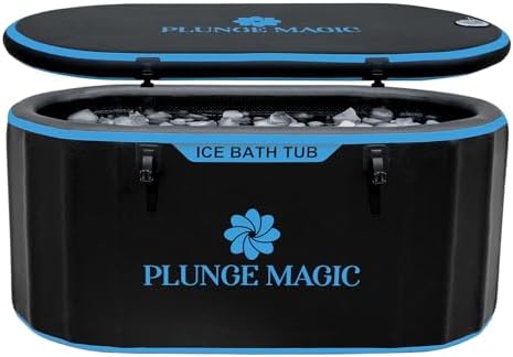 PLUNGE MAGIC Ultimate Cold Plunge Tub Inflatable Ice Bath Tub With Cover for Athletes Portable & XXL Size Black, Water Chiller Compatible (Black-Elongated)