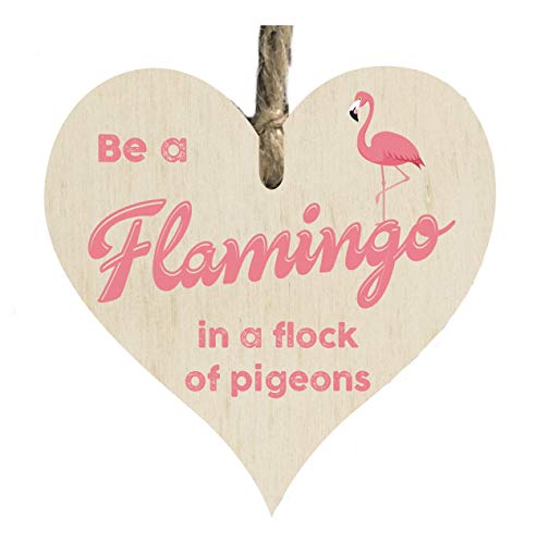 de sticker studio ltd Be A Flamingo In a Flock Of Pigeons Quote Houten Hartvorm Plaque Gift Sign htc45